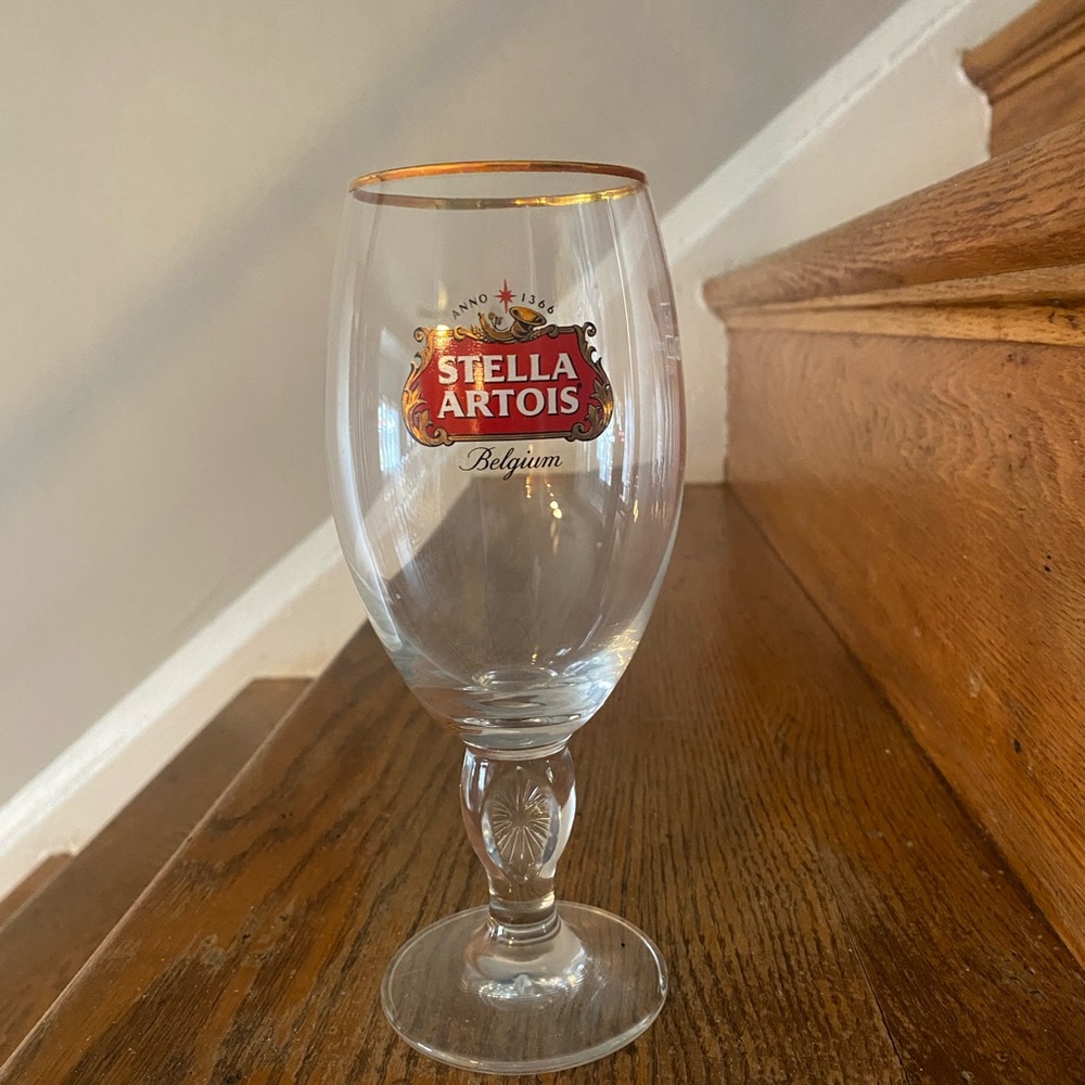 Stella Artois Beer Glass with Gold Rim